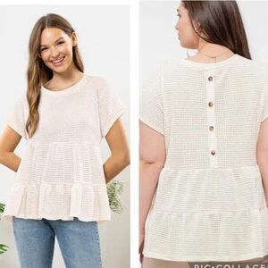 Blu Pepper Karyl Waffle Knit Tiered  Cream Ivory Peplum Blouse Medium NWT $42
